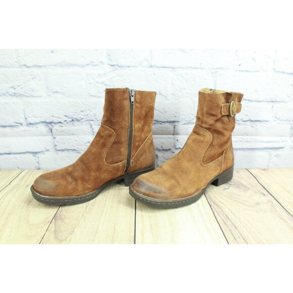 Born Eila Women's Brown Distressed Suede Side Zip Buckle Ankle Boots Size 6.5 M - Picture 2 of 9